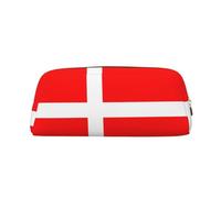 SMSJTMWHN Denmark Danish Flag Print Leather Pencil Case Bag Spacious And Stylish Zipper Office Pencil Pouch