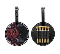 SMSJTMWHN Dew Rose Print Luxury Leather Golf Tee Organizer Bag & Ball Holder- Store Your Tees, Golf Balls, Scorecard, and Pencil.