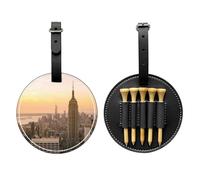 SMSJTMWHN Empire State Building Print Luxury Leather Golf Tee Organizer Bag & Ball Holder- Store Your Tees, Golf Balls, Scorecard, and Pencil.