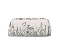 SMSJTMWHN Floral Herbs Botanical Engraving Print Leather Pencil Case Bag Spacious And Stylish Zipper Office Pencil Pouch