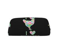 SMSJTMWHN Flower Heart Chicken Print Leather Pencil Case Bag Spacious And Stylish Zipper Office Pencil Pouch
