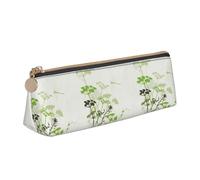 SMSJTMWHN Foliage And Herbs With Dragonflies Winged Print Triangle Pencil Case Leather Pen Pouch Cosmetics Bags Desk Stationery Organizer Box Holder For Office Women Men