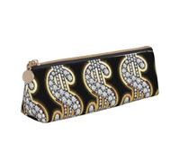 SMSJTMWHN Gold Dollar Sign Print Triangle Pencil Case Leather Pen Pouch Cosmetics Bags Desk Stationery Organizer Box Holder For Office Women Men