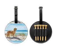 SMSJTMWHN Golden Retriever Print Luxury Leather Golf Tee Organizer Bag & Ball Holder- Store Your Tees, Golf Balls, Scorecard, and Pencil.