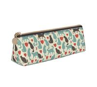 SMSJTMWHN Happy Walking Kitty Print Triangle Pencil Case Leather Pen Pouch Cosmetics Bags Desk Stationery Organizer Box Holder For Office Women Men