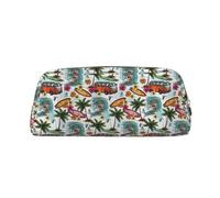 SMSJTMWHN Hawaiian Surfer On Wavy Print Leather Pencil Case Bag Spacious And Stylish Zipper Office Pencil Pouch