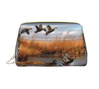 SMSJTMWHN Hunting Flying Wild Duck Print Stylish & Durable Leather Makeupbag-multi-Compartment, Water-Resistant,High-Capacity Organizer For Travel And Home Use, White, One Size