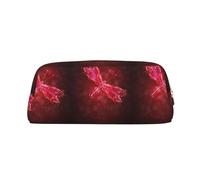 SMSJTMWHN Leather Pencil Case Abstract Red Dragonfly Print Pencil Case Bag Spacious And Stylish Zipper Pencil Pouch Office Use Pencil Bag