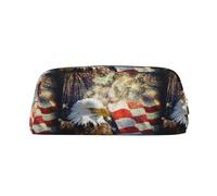 SMSJTMWHN Leather Pencil Case American Flag Eagle Fireworks Print Pencil Case Bag Spacious And Stylish Zipper Pencil Pouch Office Use Pencil Bag
