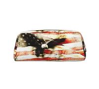 SMSJTMWHN Leather Pencil Case American Flag Fly Eagle Print Pencil Case Bag Spacious And Stylish Zipper Pencil Pouch Office Use Pencil Bag