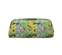 SMSJTMWHN Leather Pencil Case American Goldfinch Print Pencil Case Bag Spacious And Stylish Zipper Pencil Pouch Office Use Pencil Bag