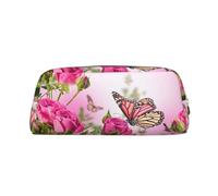 SMSJTMWHN Leather Pencil Case Butterfly Kissing Flowers Print Pencil Case Bag Spacious And Stylish Zipper Pencil Pouch Office Use Pencil Bag