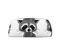 SMSJTMWHN Leather Pencil Case Cartoon Cute Raccoon Print Pencil Case Bag Spacious And Stylish Zipper Pencil Pouch Office Use Pencil Bag