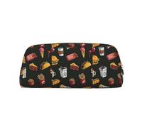 SMSJTMWHN Leather Pencil Case Chicken Leg Burger Drink Print Pencil Case Bag Spacious And Stylish Zipper Pencil Pouch Office Use Pencil Bag