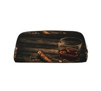 SMSJTMWHN Leather Pencil Case Cigar & Whiskey Print Pencil Case Bag Spacious And Stylish Zipper Pencil Pouch Office Use Pencil Bag