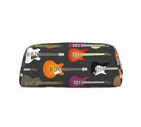 SMSJTMWHN Leather Pencil Case Colorful Guitars Print Pencil Case Bag Spacious And Stylish Zipper Pencil Pouch Office Use Pencil Bag