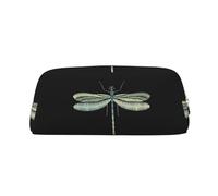 SMSJTMWHN Leather Pencil Case Dragonfly Black Print Pencil Case Bag Spacious And Stylish Zipper Pencil Pouch Office Use Pencil Bag