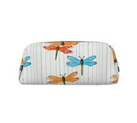 SMSJTMWHN Leather Pencil Case Dragonfly Fence Print Pencil Case Bag Spacious And Stylish Zipper Pencil Pouch Office Use Pencil Bag