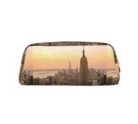 SMSJTMWHN Leather Pencil Case Empire State Building Print Pencil Case Bag Spacious And Stylish Zipper Pencil Pouch Office Use Pencil Bag