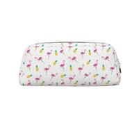 SMSJTMWHN Leather Pencil Case Flamingo And Pineapple Print Pencil Case Bag Spacious And Stylish Zipper Pencil Pouch Office Use Pencil Bag