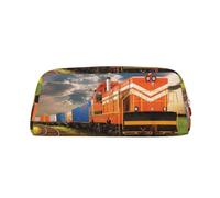 SMSJTMWHN Leather Pencil Case Freight Train Print Pencil Case Bag Spacious And Stylish Zipper Pencil Pouch Office Use Pencil Bag