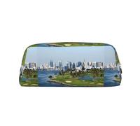 SMSJTMWHN Leather Pencil Case Golf Yacht Club Print Pencil Case Bag Spacious And Stylish Zipper Pencil Pouch Office Use Pencil Bag