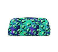 SMSJTMWHN Leather Pencil Case Green Aliens Print Pencil Case Bag Spacious And Stylish Zipper Pencil Pouch Office Use Pencil Bag