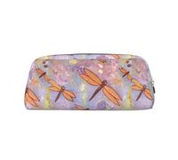 SMSJTMWHN Leather Pencil Case Hand Painted Dragonfly Print Pencil Case Bag Spacious And Stylish Zipper Pencil Pouch Office Use Pencil Bag