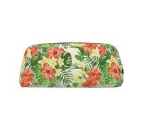 SMSJTMWHN Leather Pencil Case Hojas Tropicales Y Flores Print Pencil Case Bag Spacious And Stylish Zipper Pencil Pouch Office Use Pencil Bag