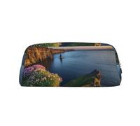 SMSJTMWHN Leather Pencil Case Ireland Outdoors County Clare The Cliffs Print Pencil Case Bag Spacious And Stylish Zipper Pencil Pouch Office Use Pencil Bag