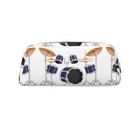 SMSJTMWHN Leather Pencil Case Jazz Drum Print Pencil Case Bag Spacious And Stylish Zipper Pencil Pouch Office Use Pencil Bag