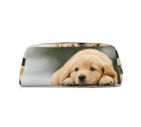 SMSJTMWHN Leather Pencil Case Lazy Dog Puppy Print Pencil Case Bag Spacious And Stylish Zipper Pencil Pouch Office Use Pencil Bag