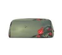 SMSJTMWHN Leather Pencil Case Lotus Flower And Dragonfly Print Pencil Case Bag Spacious And Stylish Zipper Pencil Pouch Office Use Pencil Bag
