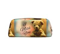SMSJTMWHN Leather Pencil Case Miss You Bear Print Pencil Case Bag Spacious And Stylish Zipper Pencil Pouch Office Use Pencil Bag