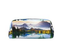 SMSJTMWHN Leather Pencil Case Mountain View Sunny Day Nature Print Pencil Case Bag Spacious And Stylish Zipper Pencil Pouch Office Use Pencil Bag