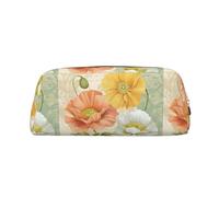 SMSJTMWHN Leather Pencil Case Pastel Poppies Print Pencil Case Bag Spacious And Stylish Zipper Pencil Pouch Office Use Pencil Bag