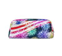SMSJTMWHN Leather Pencil Case Patriotic 4th Of July American Flag Print Pencil Case Bag Spacious And Stylish Zipper Pencil Pouch Office Use Pencil Bag