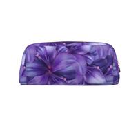 SMSJTMWHN Leather Pencil Case Purple Lily Flowers Print Pencil Case Bag Spacious And Stylish Zipper Pencil Pouch Office Use Pencil Bag