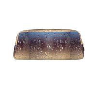 SMSJTMWHN Leather Pencil Case Rain Drops On Glass Print Pencil Case Bag Spacious And Stylish Zipper Pencil Pouch Office Use Pencil Bag