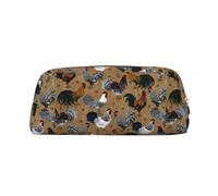 SMSJTMWHN Leather Pencil Case Rooster And Chicken Print Print Pencil Case Bag Spacious And Stylish Zipper Pencil Pouch Office Use Pencil Bag