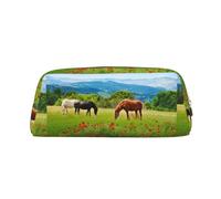 SMSJTMWHN Leather Pencil Case Various Kinds Of Horses Print Pencil Case Bag Spacious And Stylish Zipper Pencil Pouch Office Use Pencil Bag