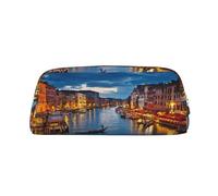 SMSJTMWHN Leather Pencil Case Venice Night Print Pencil Case Bag Spacious And Stylish Zipper Pencil Pouch Office Use Pencil Bag