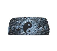 SMSJTMWHN Leather Pencil Case Ying Yang Diagram Print Pencil Case Bag Spacious And Stylish Zipper Pencil Pouch Office Use Pencil Bag