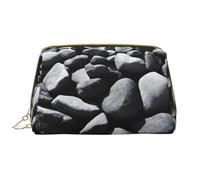 SMSJTMWHN Many Black Pebbles Print Stylish & Durable Leather Makeupbag-multi-Compartment, Water-Resistant,High-Capacity Organizer For Travel And Home Use, White, One Size