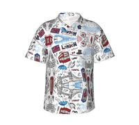 SMSJTMWHN Men's Button Down Shirt Hawaiian Beach Shirts London Print Short Sleeve Outfits Clothes Summer, Black, XL