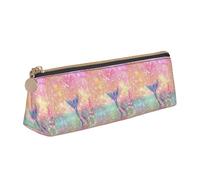 SMSJTMWHN Mermaid Tail Print Triangle Pencil Case Leather Pen Pouch Cosmetics Bags Desk Stationery Organizer Box Holder For Office Women Men