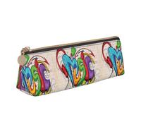 SMSJTMWHN Music Style Print Triangle Pencil Case Leather Pen Pouch Cosmetics Bags Desk Stationery Organizer Box Holder For Office Women Men