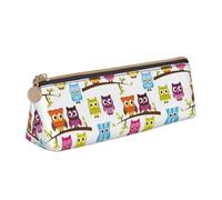 SMSJTMWHN Owls On Tree Branches Print Triangle Pencil Case Leather Pen Pouch Cosmetics Bags Desk Stationery Organizer Box Holder For Office Women Men