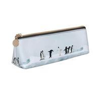 SMSJTMWHN Penguins Print Triangle Pencil Case Leather Pen Pouch Cosmetics Bags Desk Stationery Organizer Box Holder For Office Women Men