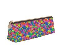 SMSJTMWHN Pickleball Balls Colors Pattern Print Triangle Pencil Case Leather Pen Pouch Cosmetics Bags Desk Stationery Organizer Box Holder For Office Women Men